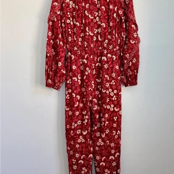 ULLA JOHNSON Delphine Burgundy Long Balloon Sleeves Floral